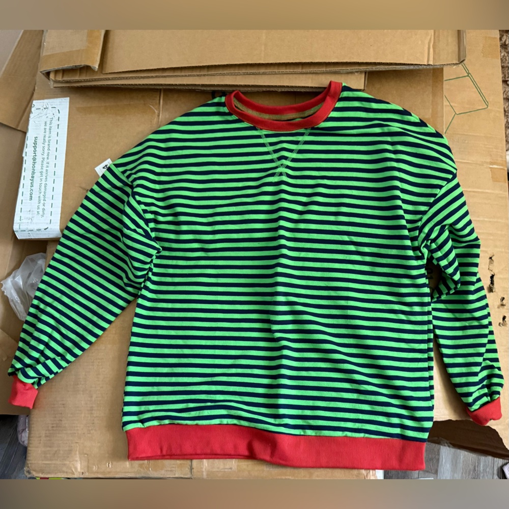Striped Green and Black Sweater with Red Accents